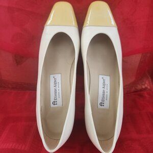 ETIENNE AIGNER Women Shoes made in SPAIN Heels 9N all Leather Ivory/Yellow 90s
